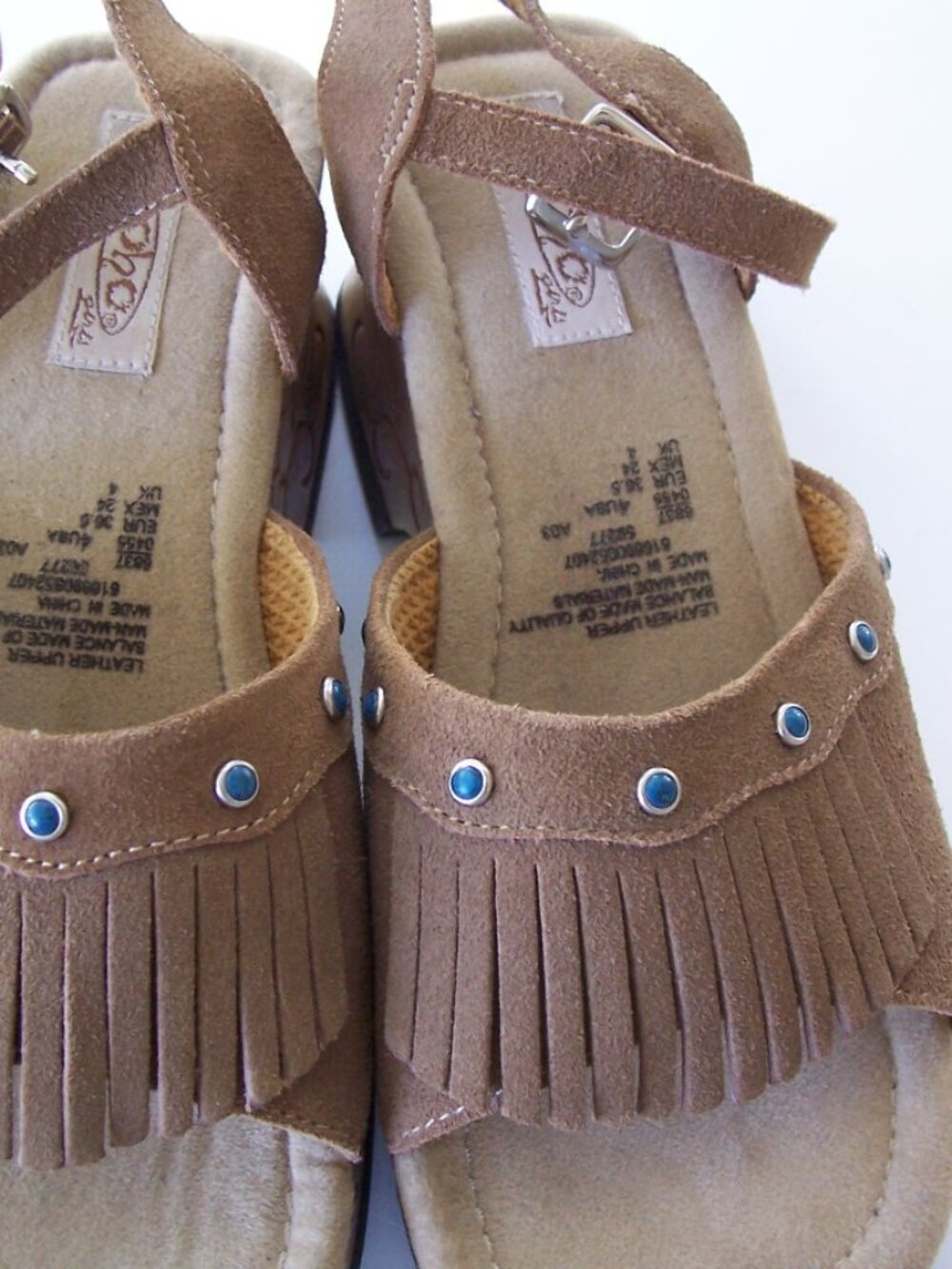 Solo Shoes Sze 6.5 Never Worn Suede Uppers with Fringe and Beads